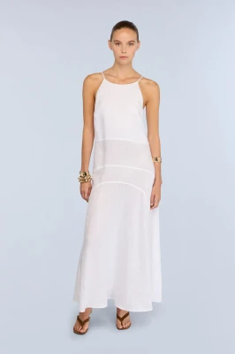 SEMICOUTURE - Długa lniana  sukienka na ramiączka