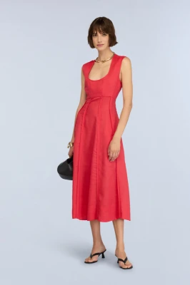 SEMICOUTURE - Sukienka lniana czerwona